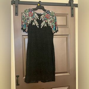 vintage Stenay black beaded and sequined silk party dress from the 1980s Size 8